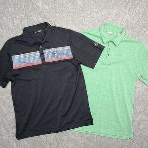 Lot of 2 Travis Mathew Polo Golf Shirts Men M Black Green Breathable Performance